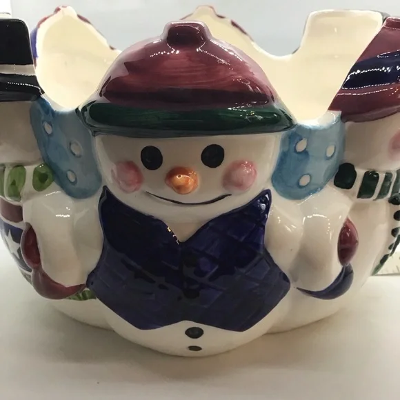 Houston Harvest Ceramic Winter Snowmen Large Bowl Christmas Holiday - Picture 11 of 13